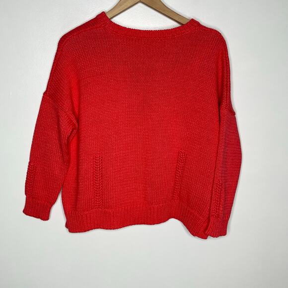 Demylee New York Pullover Sweater Womens Medium Coral 3/4 Sleeve Cropped Cotton - Picture 7 of 9